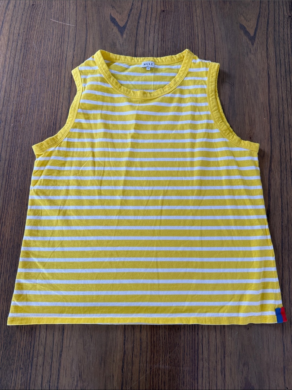 KULE Signature Yellow White Striped The Tank Top Crewneck Cotton Size Small